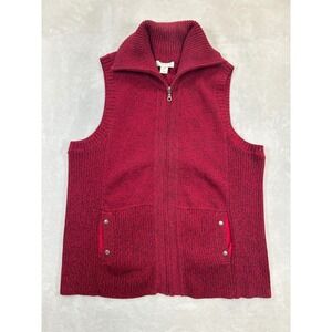 CJ Banks Sweater‎ Vest Womens 1X Plus Red Full Zip Knit Sleeveless Collared